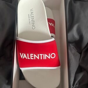 NWT Valentino Magda Red and White Logo Slide Sandals